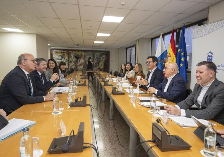 Representantes del Estado (izquierda) y de Canarias (derecha) en la reunión sobre trenes.