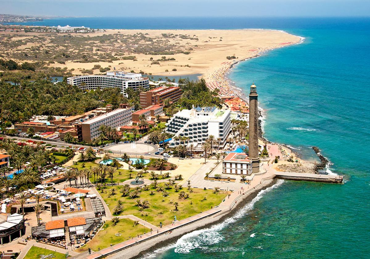 Imagen de Maspalomas, el entorno del Faro, la playa y la zona hotelera.