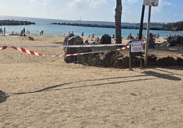 Señalización de cierre en la Playa de Flamingo.