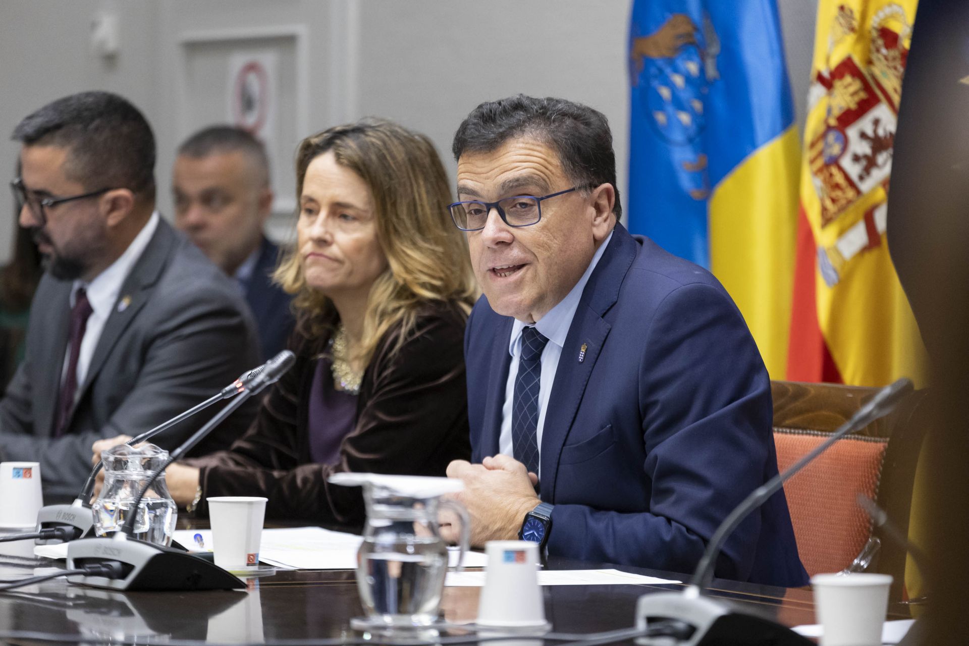 El consejero de Política Territorial del Gobierno de Canarias, Manuel Miranda, durante la comisión parlamentaria celebrada este viernes.