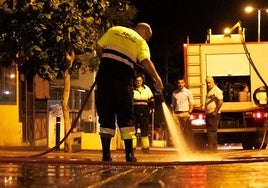 Un operario, en una de las actuaciones del plan de limpieza, en concreto, en la Avenida de Gáldar.