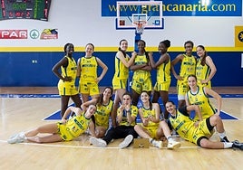 Foto de celebración del Spar Gran Canaria en el partido de este sábado.
