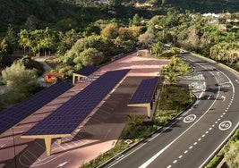 Infografía de cómo quedará el aparcamiento del Jardín Canario con los paneles solares.