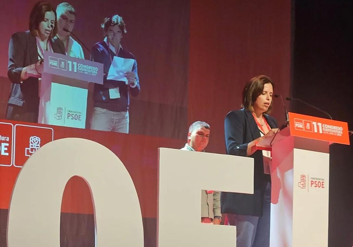 Tacoremi Gutiérrez interviene en el congreso insular socialista del pasado 26 de abril.