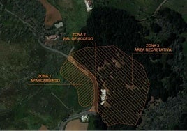 La imagen muestra, sobre el terreno, cómo quedará configurara el área recreativa de Monte Pavón.
