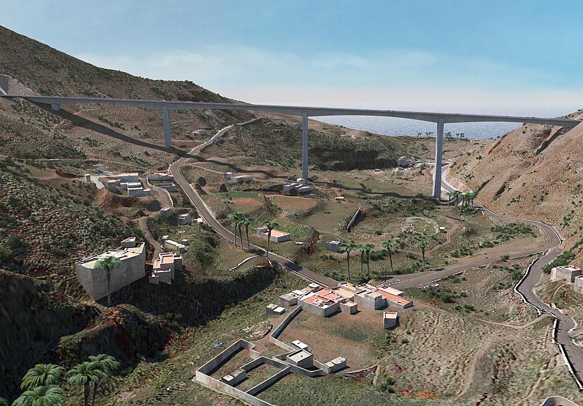 Recreación del viaducto que salvará el paso por el barranco de El Risco.