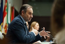 El exministro de Transportes José Luis Ábalos en la comisión de investigación sobre la compra de material sanitario en pandemia.