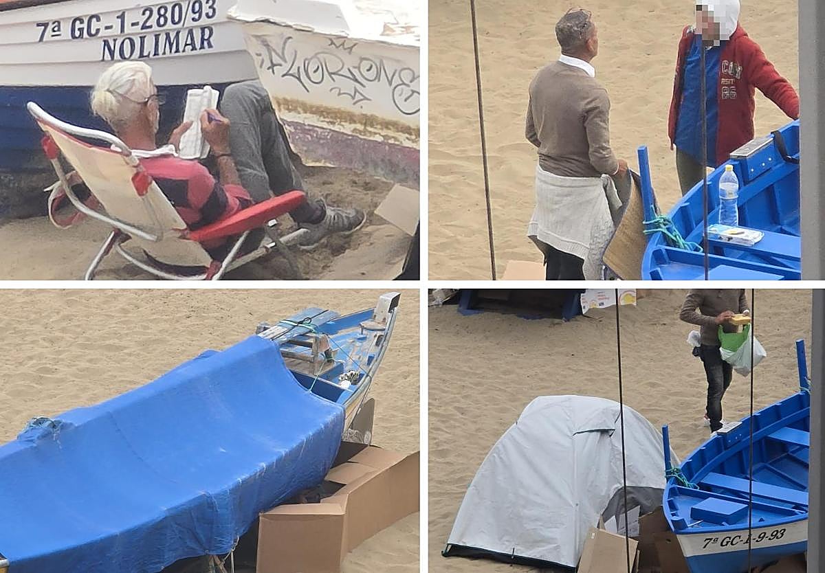 Imágenes de personas sin techo acampando en La Puntilla, facilitadas por vecinos.