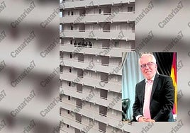 Imagen del edificio, situado en Tenerife, donde se produjo la detención el pasado 1 de mayo. En la imagen, el empresario detenido.
