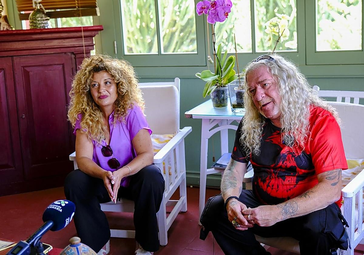 Imagen principal - Patricia González y Peri, productores del filme. Abajo, distintos momentos del rodaje en el hotel Las Longueras, en el Valle de Agaete.