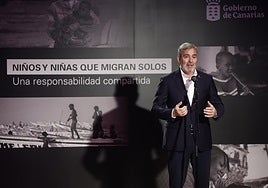 El presidente de Canarias Fernando Clavijo, durante su intervención en una jornada sobre migración este jueves en Madrid.