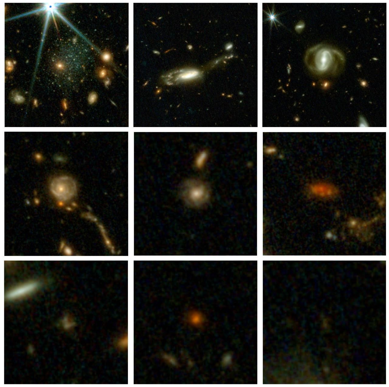 Nueve galaxias tomadas de entre más de 700.000 que abarcan todo el tiempo cósmico.
