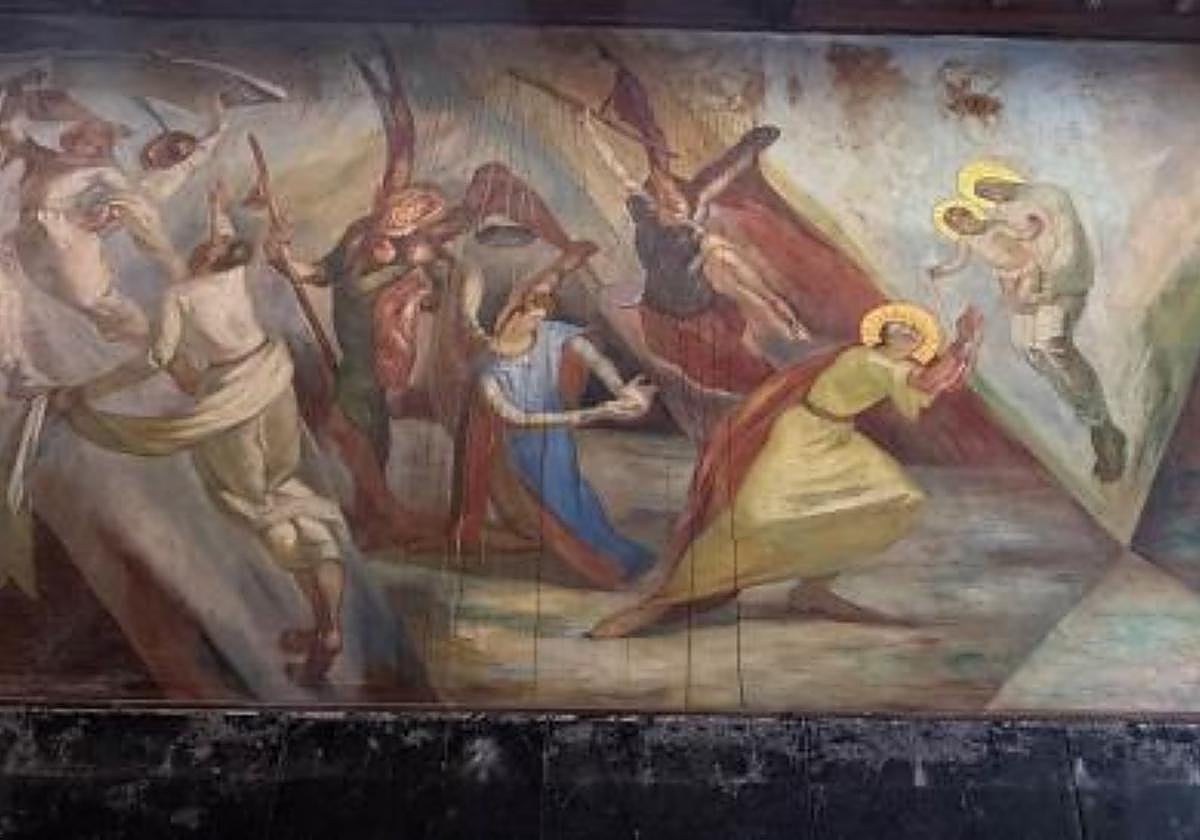 Imagen de los murales de Jesús Arencibia en la ermita del Pueblo Canario.