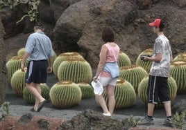 Turistas en el Jardín de Cactus, en la isla de Lanzarote.