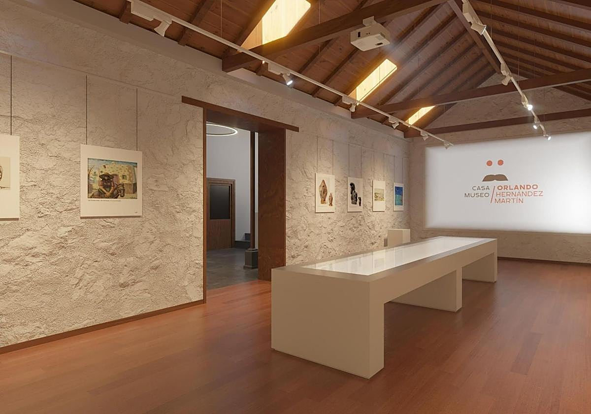 Infografía del diseño de una de las salas de la casa museo del escritor en Agüimes.