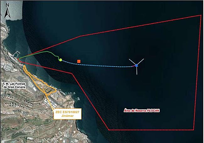 Localización prevista del prototipo dentro del banco de ensayo de la Plocan.