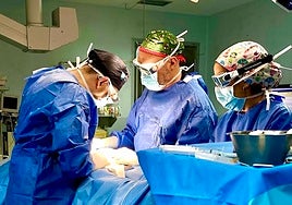 El doctor José Ceballos, a la izquierda, responsable de Cirugía General y Aparato Digestivo del Hospital Universitario Vithas Las Palmas, durante una intervención.