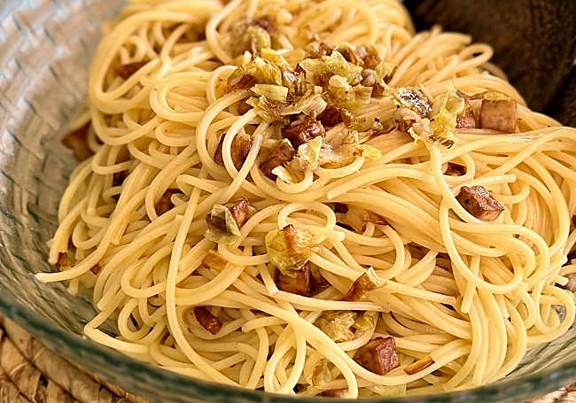 Pasta a la carbonara vegetariana