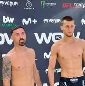 Adrián Naranjo, junto a Akhmed Amaev en el pesaje oficial que tuvo lugar este viernes.