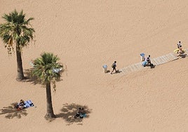 Las playas fueron el refugio para muchos contra el intenso calor. En la imagen, un grupo de personas en la playa de Las Teresitas en Santa Cruz de Tenerife.