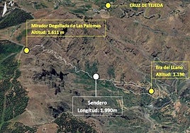 Localización y trazado del sendero entre Era del Llano y Degollada de La Paloma.