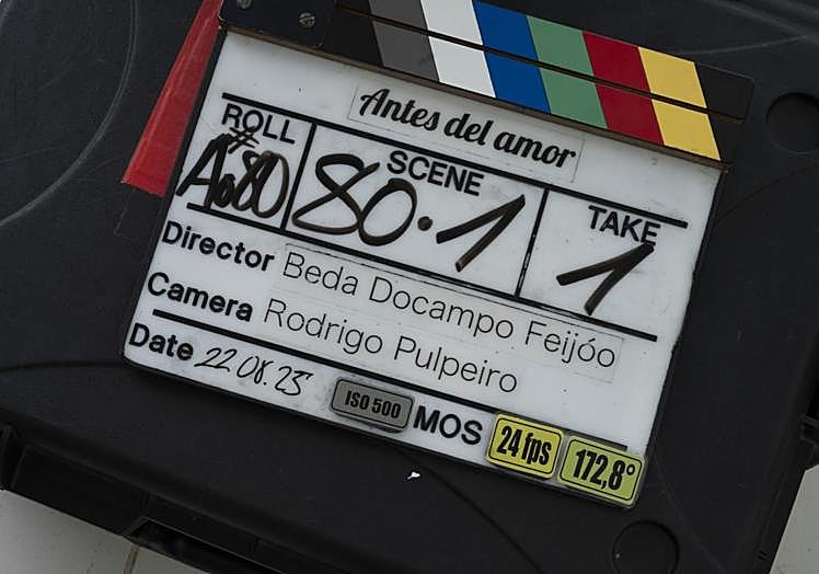 La claqueta de esta producción cinematográfica española, que se rueda en Gran Canaria.