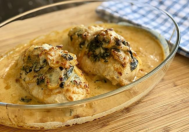 Pollo a la crema de espinacas