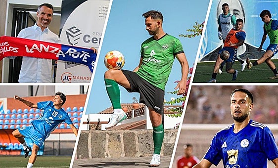 El Lanzarote del técnico Ángel López (arriba a la izquierda), el San Fernando, el Atlético Paso, el Tamaraceite o el Marino serán algunos de los equipos protagonistas en esta edición de la Tercera RFEF.