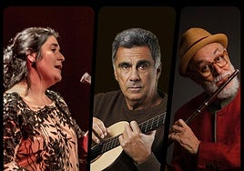 Imagen de los artistas de Brasil Mônica Salmaso, Guinga y Teco Cardoso.