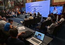 Momento de la rueda de prensa ofrecida este lunes para explicar el simulacro de erupción.