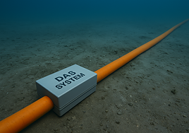 Inforgrafía de los sensores acústicos en un cable submarino.