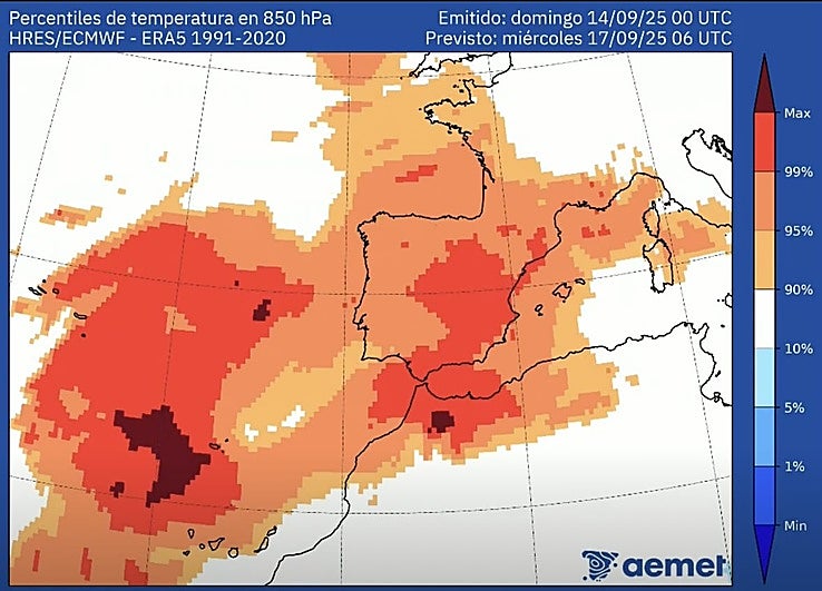 Imagen del mapa térmico de las altas temperaturas en Canarias esta semana.