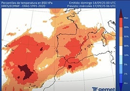 Imagen del mapa térmico de las altas temperaturas en Canarias esta semana.