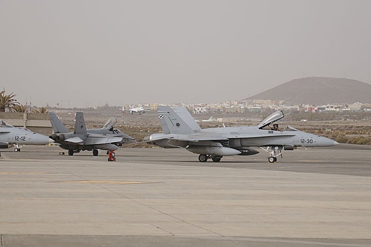 Dos de los seis cazas que están participando en la activación «Eagle Eye» esta semana en Canarias.