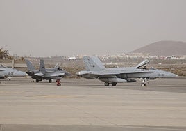 Dos de los seis cazas que están participando en la activación «Eagle Eye» esta semana en Canarias.