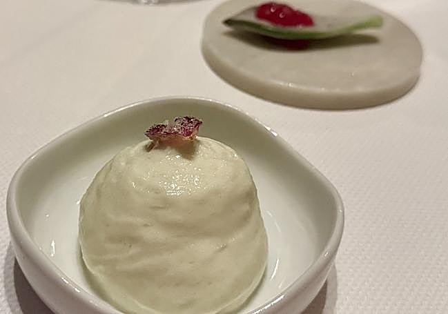 Al fondo, hoja helada, delante, pepino y rosas