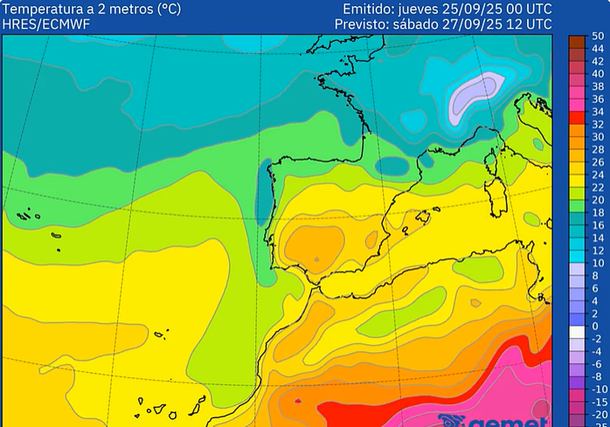 Mapa de temperatura con la predicción del resto de la semana.