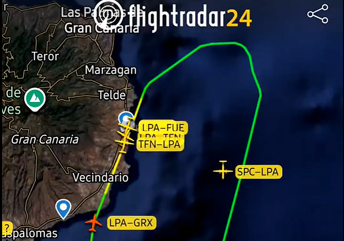 Captura del recorrido que hizo el avión.