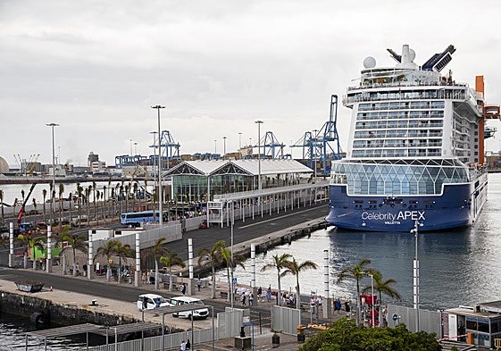 Llegada de los turistas al crucero esta mañana, en la nueva terminal del puerto de Las Palmas de Gran Canaria.