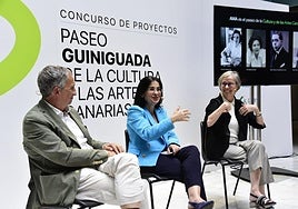 Batlle, Darias y Pescador, en la presentación del proyecto del Paseo Guiniguada de la Cultura y las Artes Canarias.
