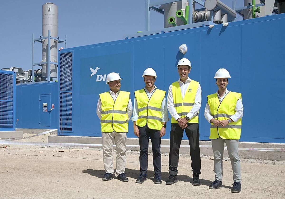El consejero de Transición Ecológica y Energía, Mariano Hernández Zapata, el subdelegado del Gobierno, Javier Plata, junto a otros representantes de Red Eléctrica de España.