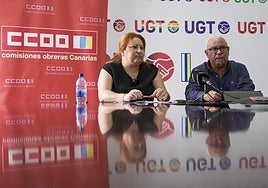 Los secretarios generales de CCOO y UGT en Canarias, Vanesa Frahija y Manuel Navarro.