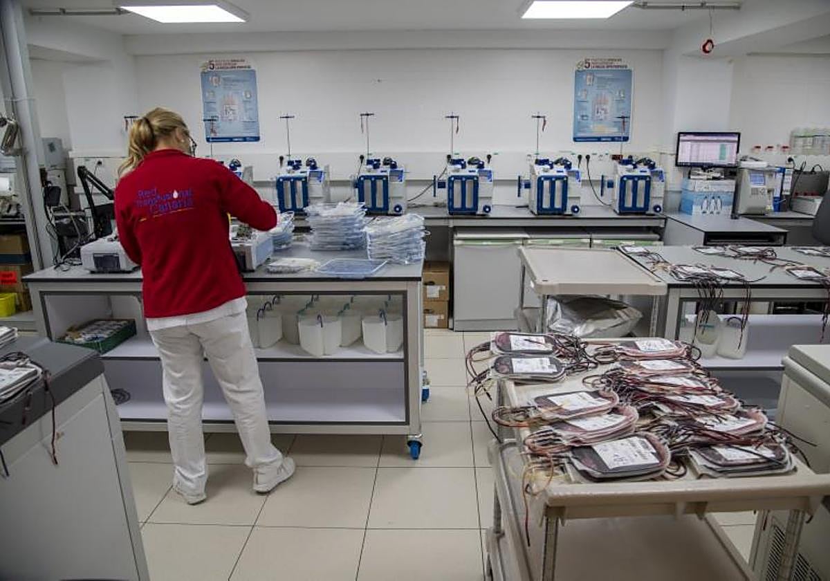 Imagen de archivo de una trabajadora en el banco de sangre de Canarias.
