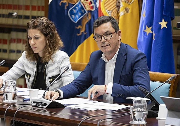 El consejero de Obras públicas, Vivienda y Movilidad, Pablo Rodríguez, en una intervención del Parlamento de Canarias.