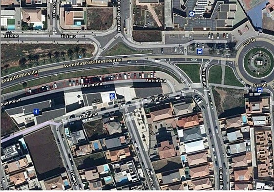 Vista aérea del aparcamiento de La Garita donde se instalará la planta fotovoltaica.