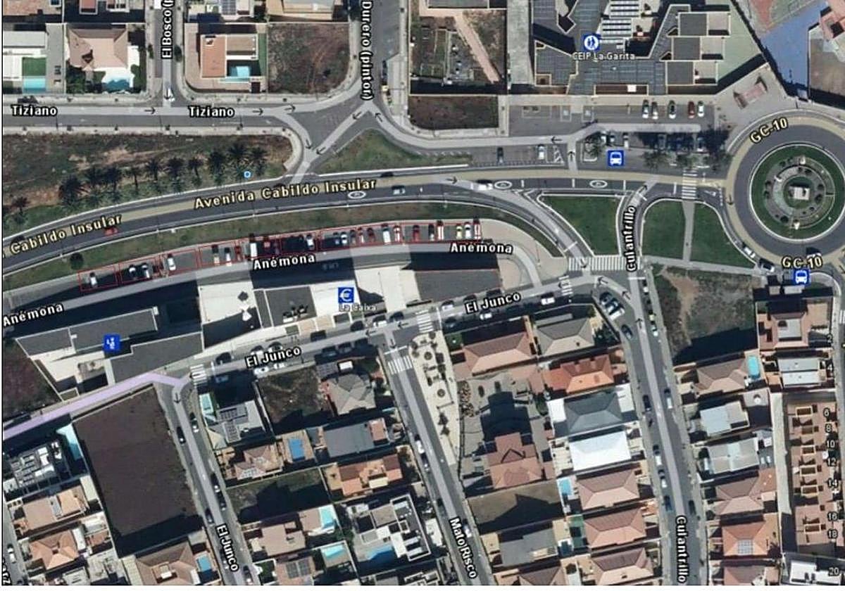 Vista aérea del aparcamiento de La Garita donde se instalará la planta fotovoltaica.