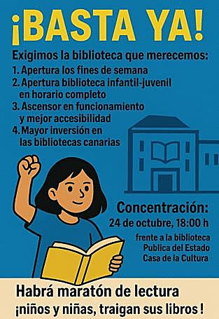 Convocatoria de protesta en la Biblioteca del Estado de Santa Cruz de Tenerife.