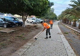 Los operarios de Gesplan, en el acceso a Gran Tarajal.