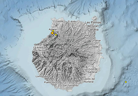Localización de los terremotos registrados en la madrugada de este jueves.