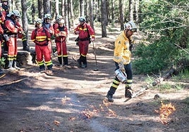 Un agente del CAbildo enseña a la Unidad Militar de Emergencias las quemas prescritas.